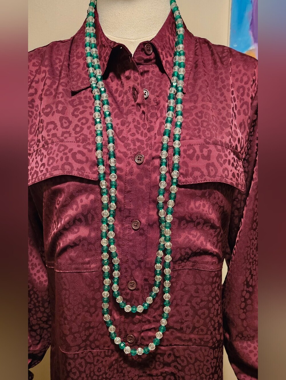 Green And Clear Crystal One Piece Necklace. Great For St. Patrick's Day.